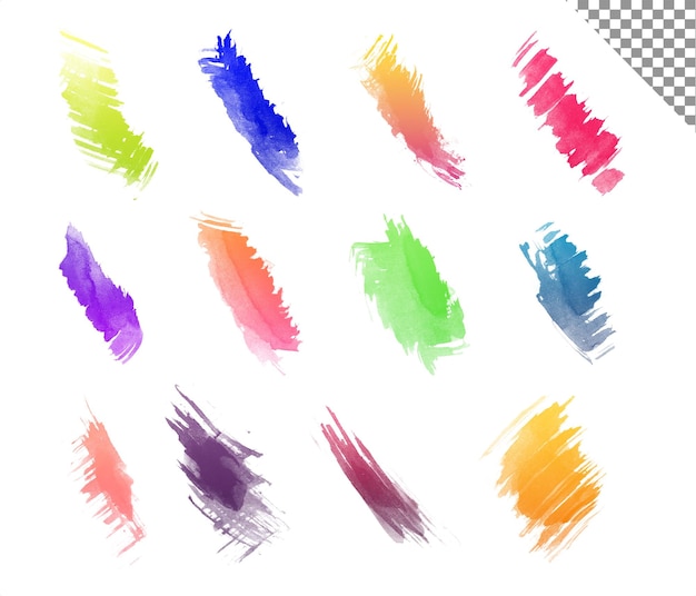PSD collezione di pennellate colorate su sfondo trasparente