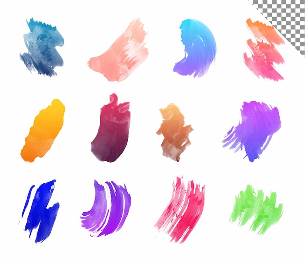 PSD colorful brush stroke collection set on transparent background