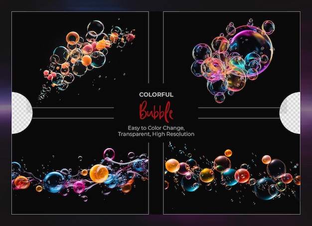 Colorful bubbles set on black background