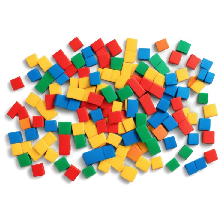 PSD colorful building blocks scattered on soft rug isolated on transparent background