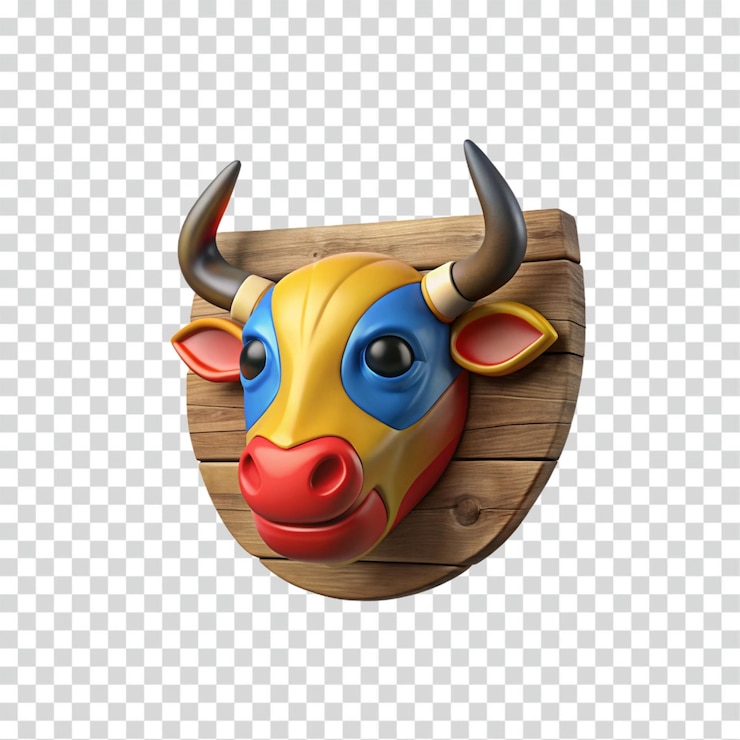 PSD colorful bull head wooden wall decor
