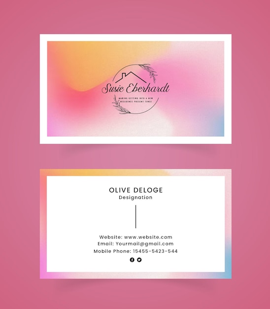 PSD colorful business card template on pink and white background