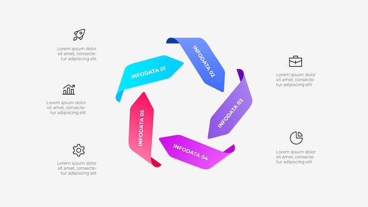 PSD colorful business diagram with icons for infographic or presentation use with 5 steps