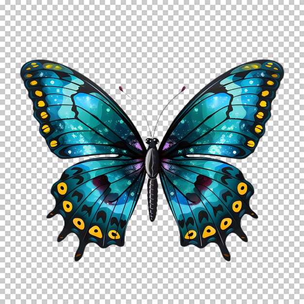 PSD 투명 한 배경 에 있는 다채로운 나비 그림