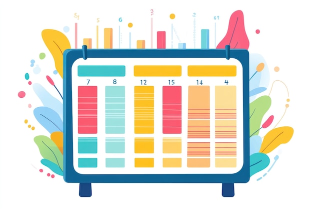 Colorful calendar schedule with progress bars and data visualization