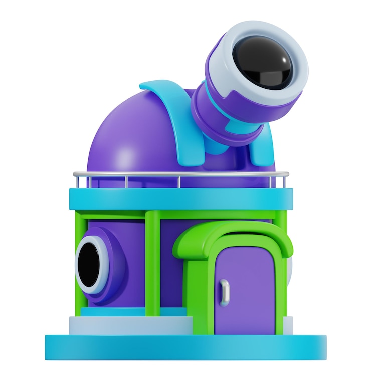 PSD colorful cartoon observatory building