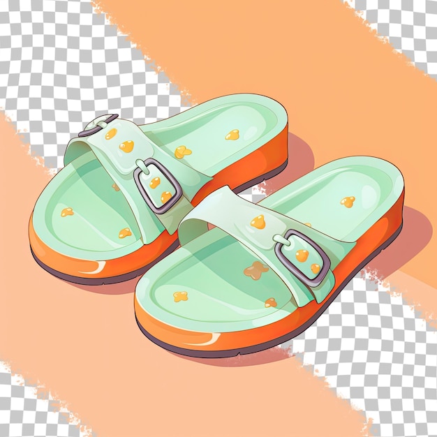 Sandali colorati in cartone animato per vacanze o vacanze su sfondo trasparente concetto di calzature
