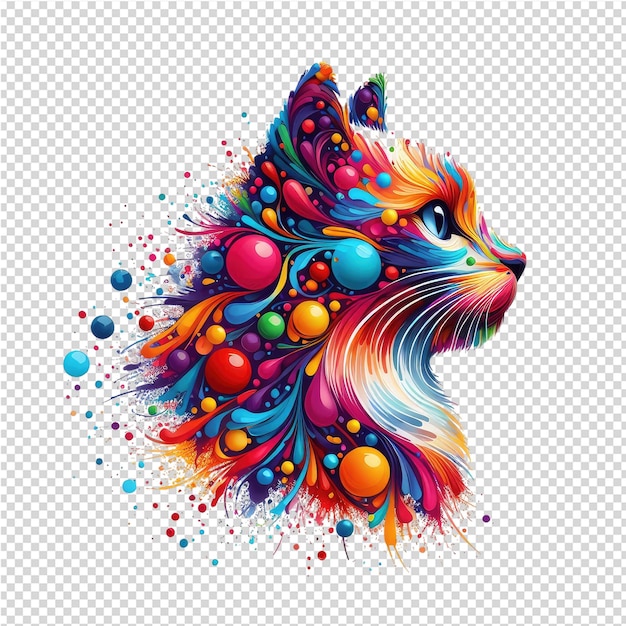 PSD a colorful cat with a colorful head of a lion