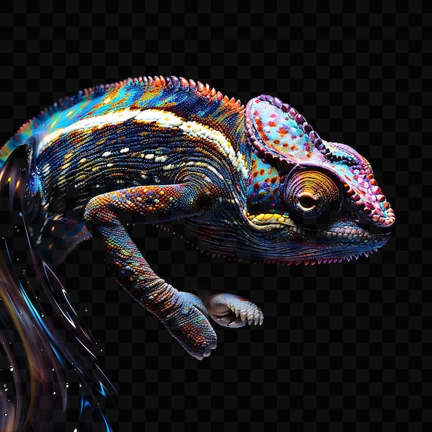 PSD a colorful chameleon is shown on a black background