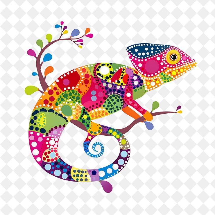 PSD a colorful chameleon is sitting on a branch