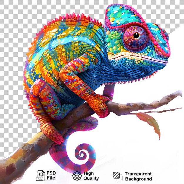 PSD colorful chameleon that is on a transparent background with png file