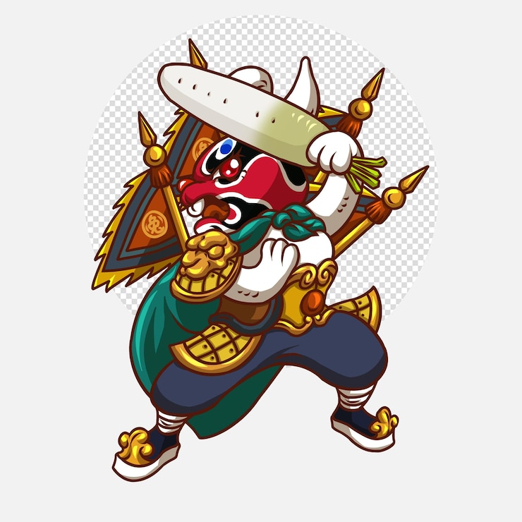 PSD 華麗的中國兔子門神插圖