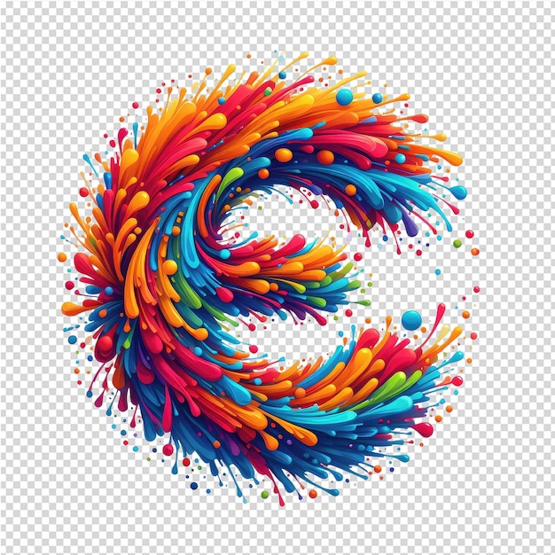 A colorful circle of the letter c is drawn with colored splots