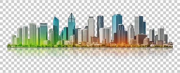 PSD colorful city skyline isolated on transparent background