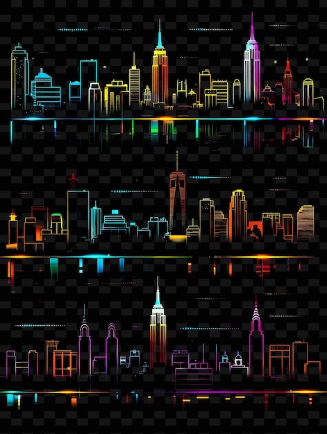 A colorful cityscape with a city in the background