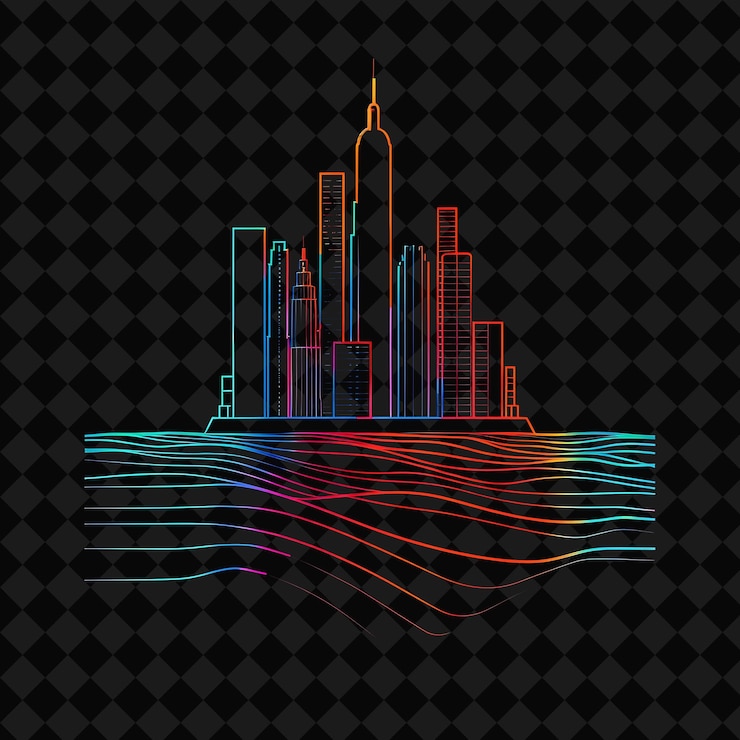 PSD a colorful cityscape with a city in the background