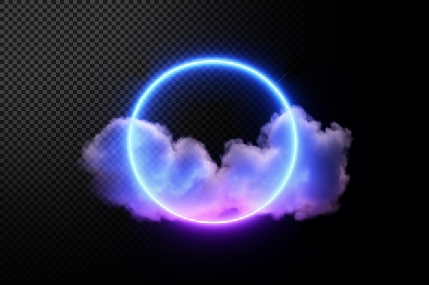 PSD colorful cloud with round lighting glow on transparent background