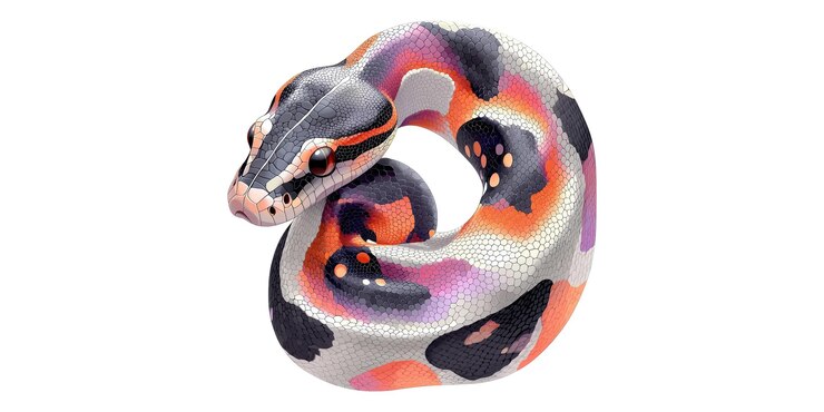PSD colorful coiled snake with scales isolated on transparent background
