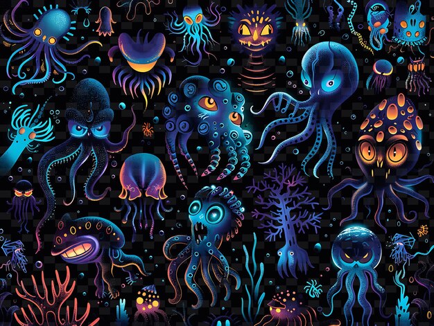 PSD a colorful collection of jellyfish and octopus