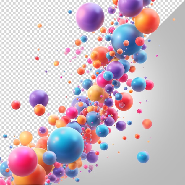 PSD a colorful and colorful bubbles and some colored balls are falling down isolated on white