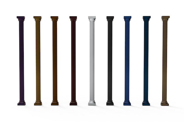 PSD colorful columns on a white background isolated 3d illustration vintage and antique columns