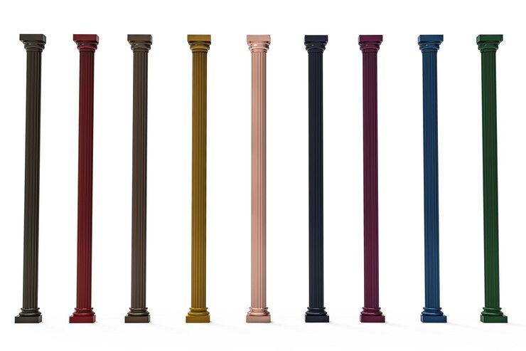 PSD colorful columns on a white background isolated 3d illustration vintage and antique columns