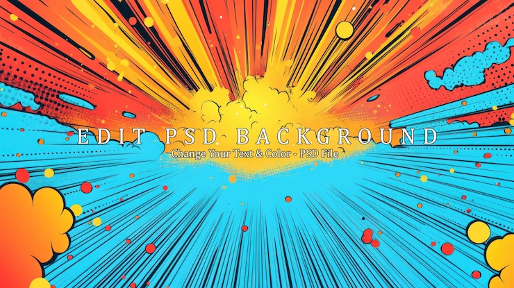 PSD 다채로운 만화 책 폭발