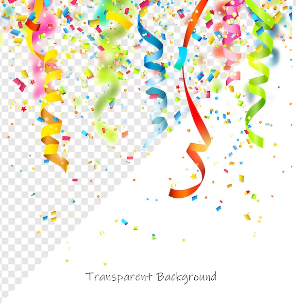 Colorful confetti and ribbons on a transparent background