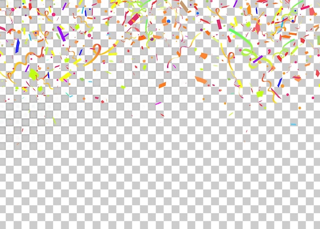 PSD colorful confetti isolated on transparent background.