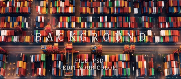 PSD Красочные контейнеры аккуратно выстроены в торговом порту доставка грузов в порт воздушный вид