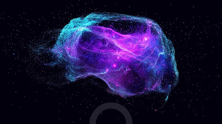 PSD colorful cosmic cloud swirling in deep space with bright stars and vibrant hues