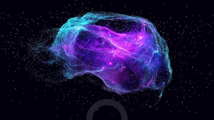 PSD colorful cosmic cloud swirling in deep space with bright stars and vibrant hues