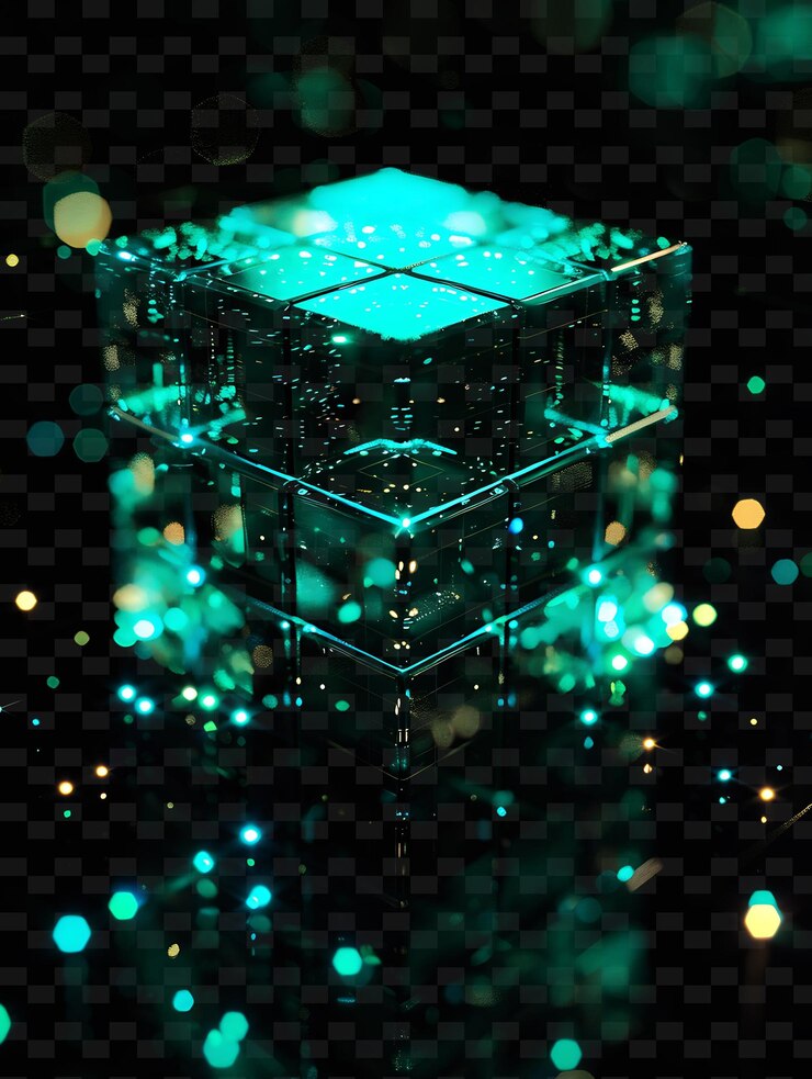 PSD a colorful cube with a green background and a blue and green light