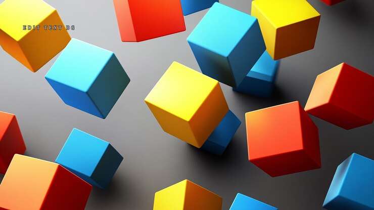 PSD colorful cubes falling on grey background