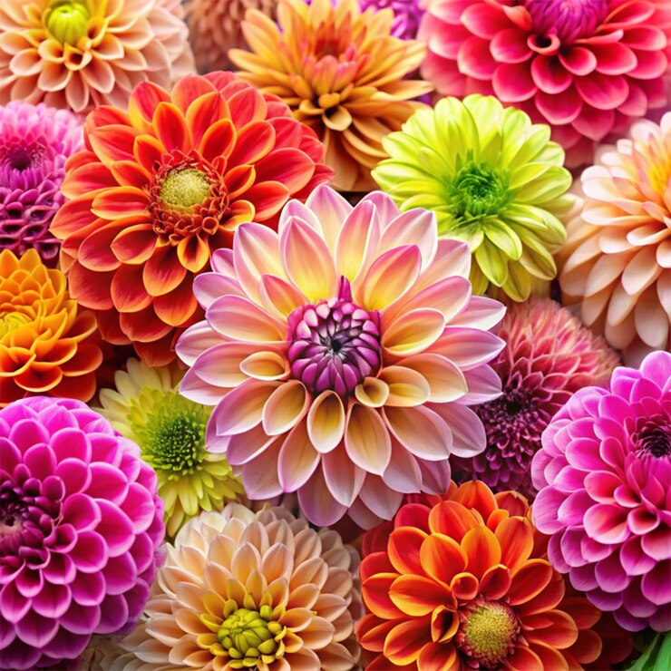 PSD colorful dahlia flowers background floral pattern and texture