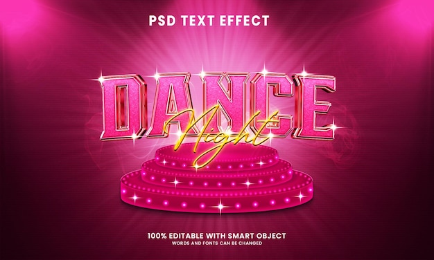 Effetto testo colorato in stile 3d per la notte di ballo con modello di posizionamento del prodotto