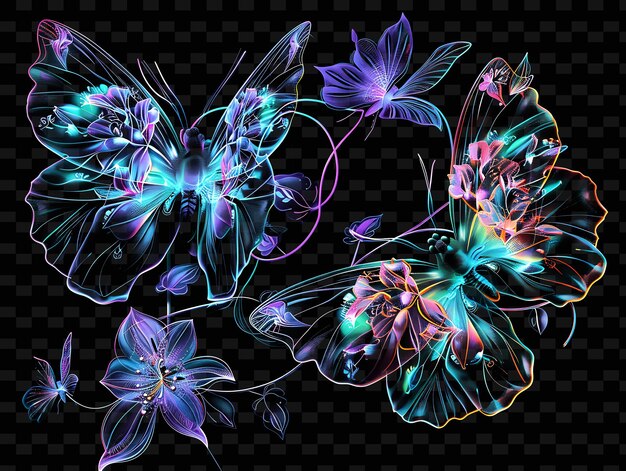 PSD un disegno colorato di farfalle con uno sfondo nero con uno background nero