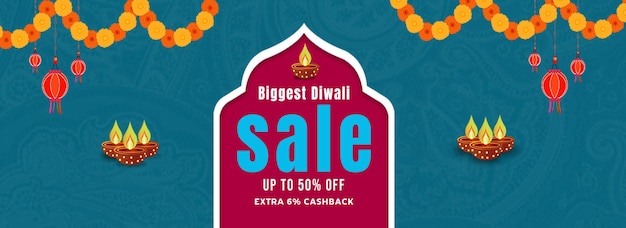 Banner di twitter per l'offerta di vendita di diwali dal design colorato