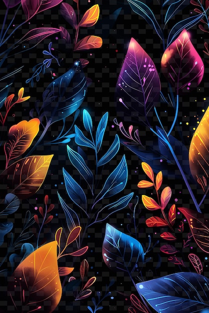 Un disegno colorato con foglie e fiori colorati