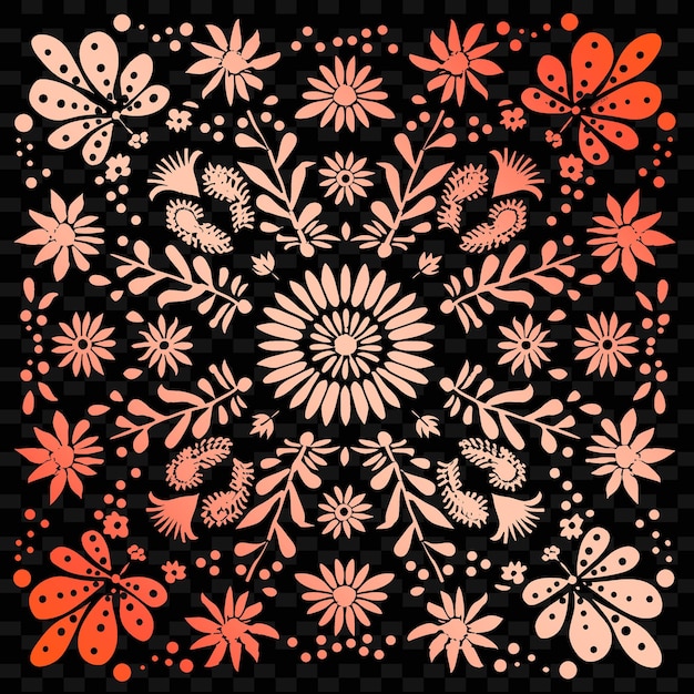 A colorful design with flowers and butterflies in pink and orange