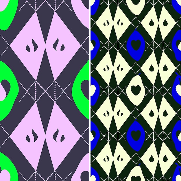 A colorful design with a green and purple background