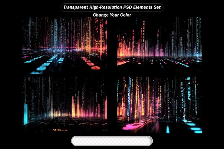 PSD colorful digital data streams with futuristic design elements
