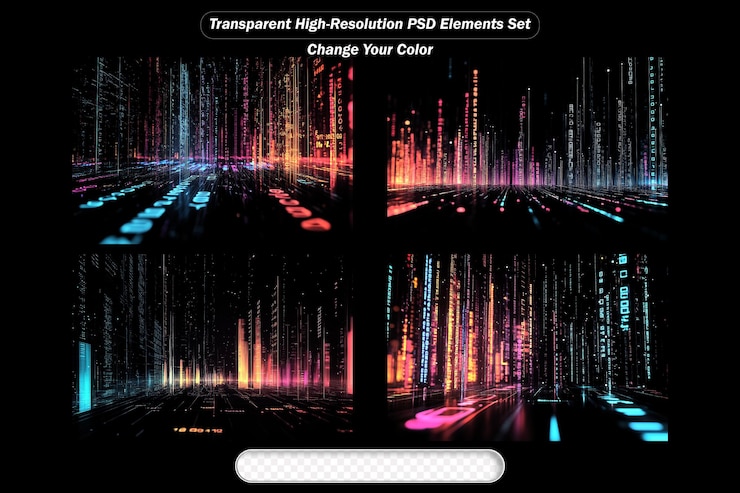 PSD colorful digital data streams with futuristic design elements