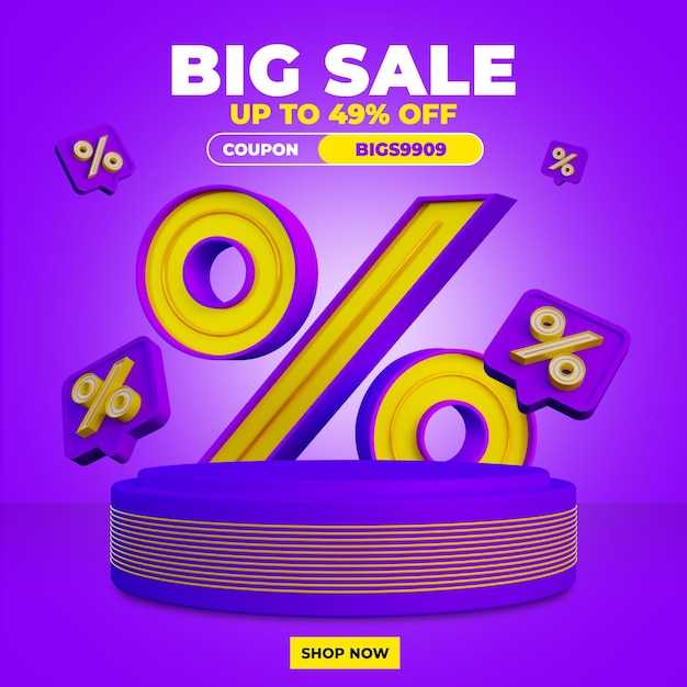 Colorful discount sale podium social media post  template