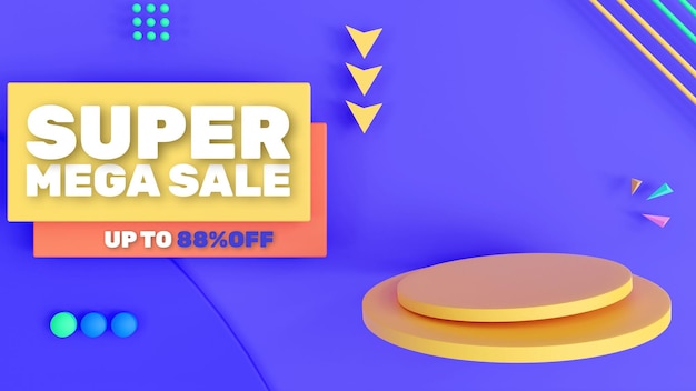 PSD colorful discount sale podium with editable text