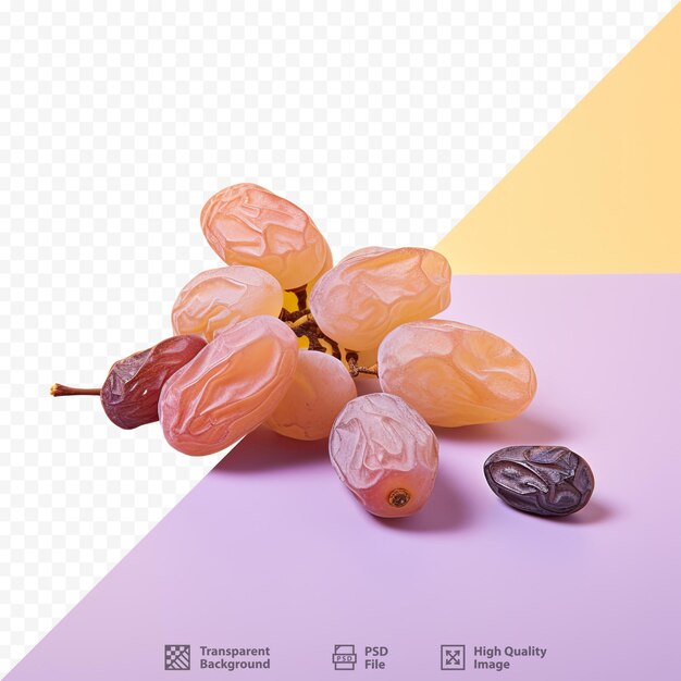 Una mostra colorata di frutta e uno sfondo viola con uno sfondo giallo e arancione.