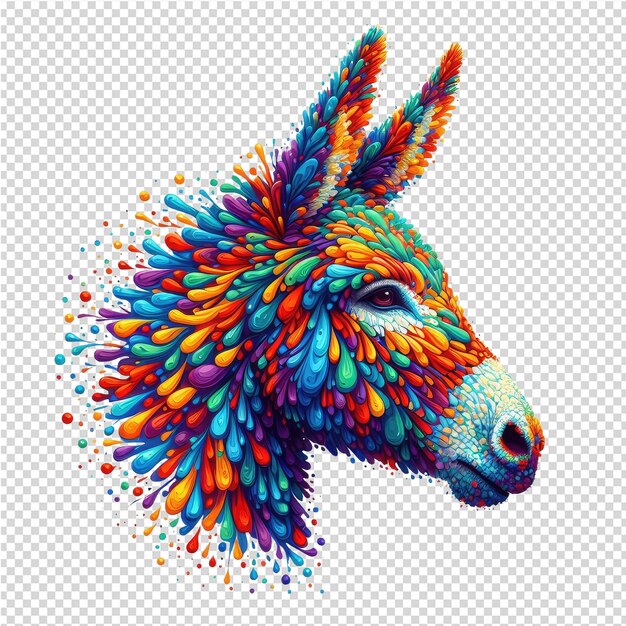 PSD a colorful donkey with colorful spots on its head