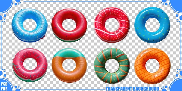 PSD colorful donut shapes on transparent background