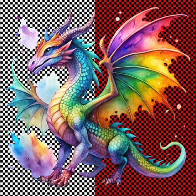 PSD colorful dragon on transparent background