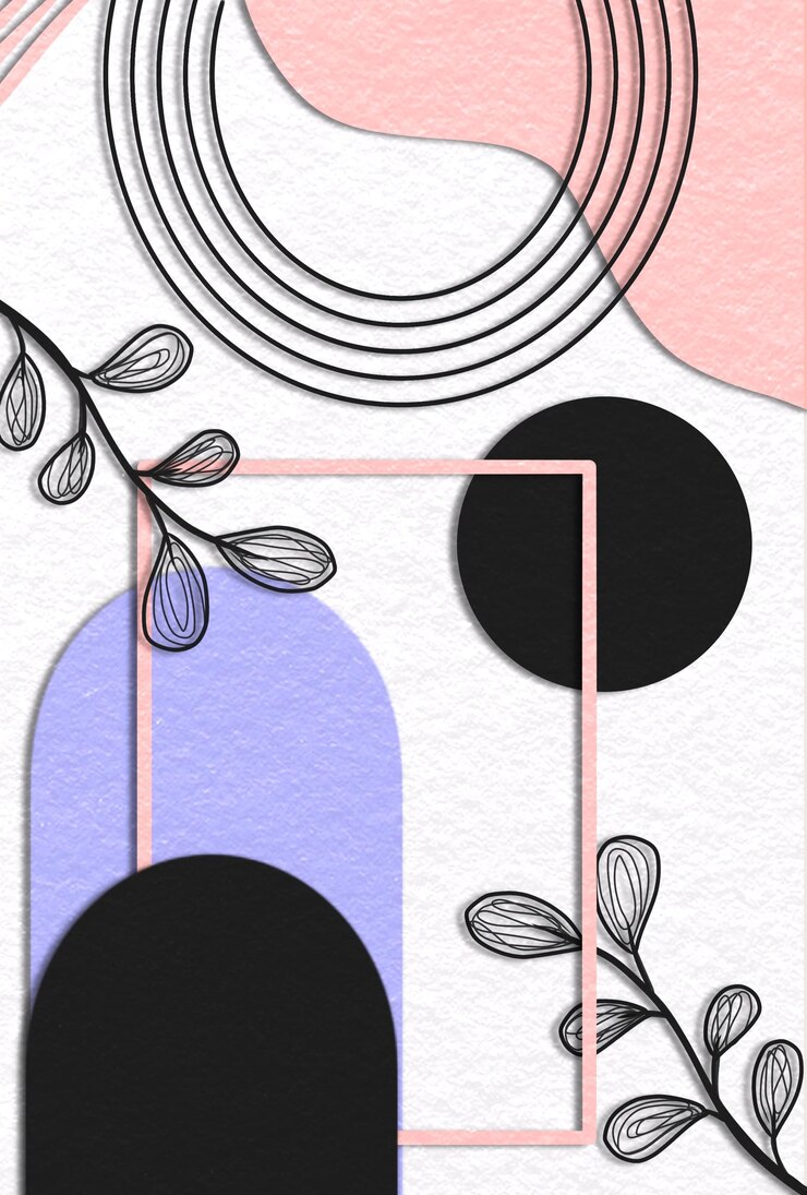 PSD a colorful drawing of a tree with black circles on it wall art abstract geometric shapes